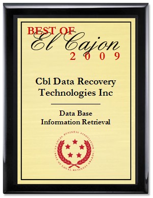 CBL Data Recovery - U.S. Commerce Assoc Best Database Recovery of El Cajon 2009