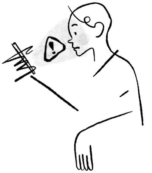 Illustration: person looks at cellphone, alert! icon beams towards them.